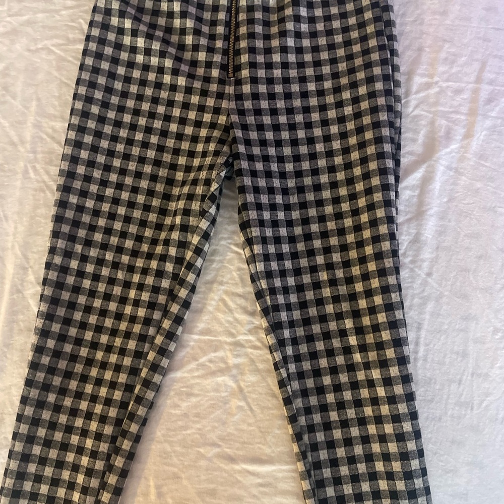 Zara Plaid Black White Skinny Zip Front Pant High Rise